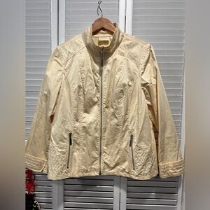 Chico’s solid pale yellow sateen Moto jacket size 2 (12/L)
